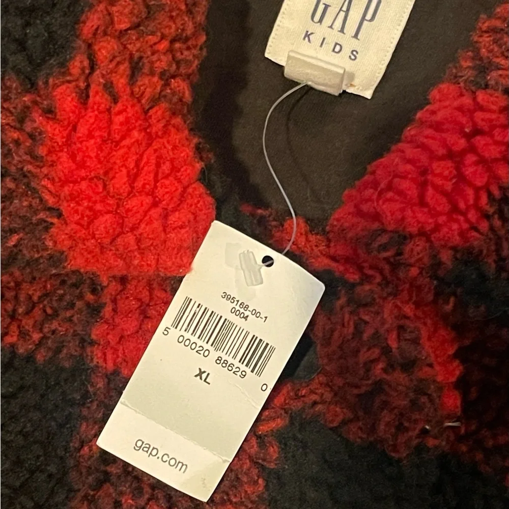 Gap kids sherpa plaid coat girls size‎ XL NWT red/black